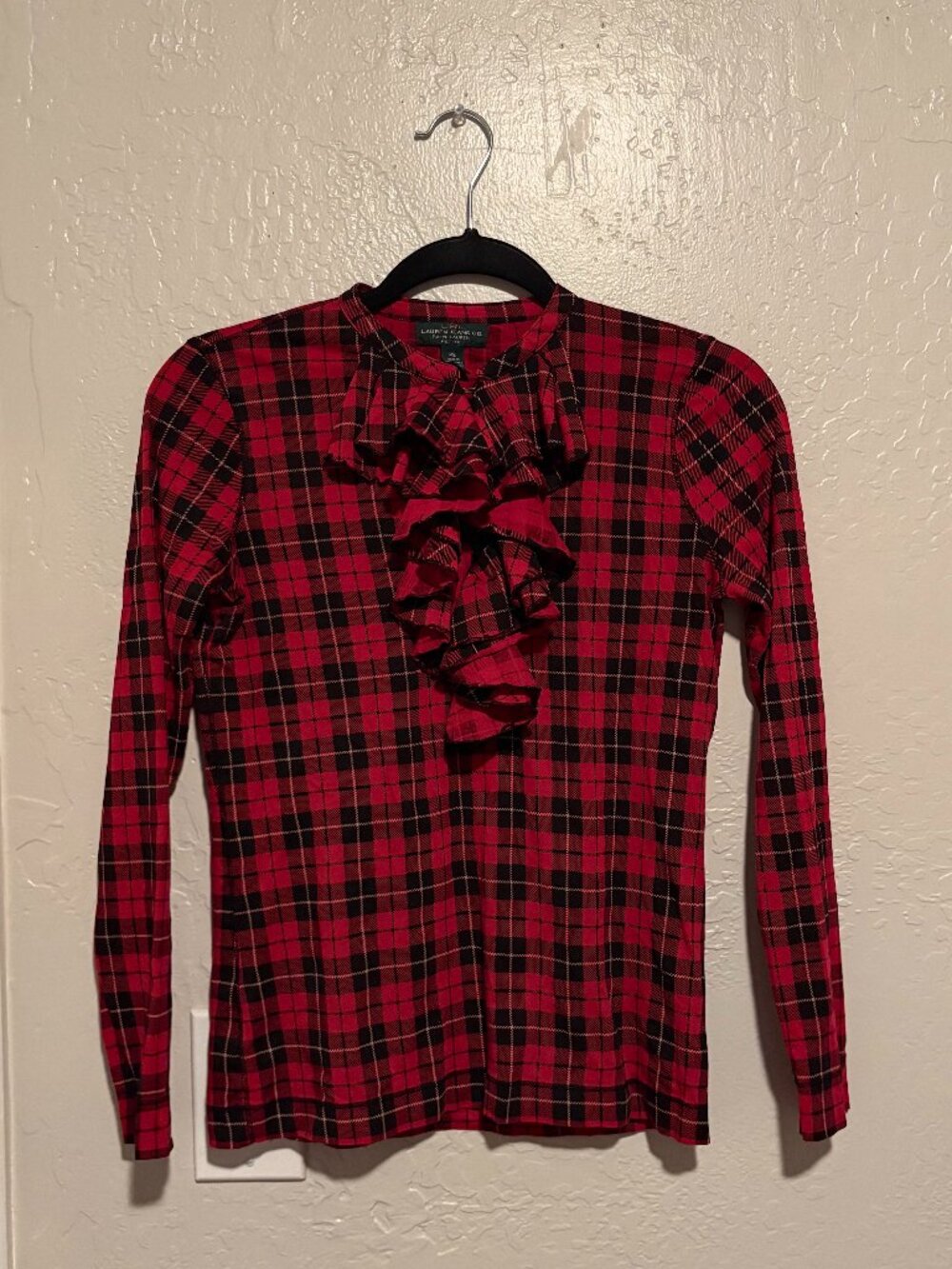 Vintage Plaid Lauren Jeans Co Ralph Lauren Petite Red Ruffle Top Sz Petite Small